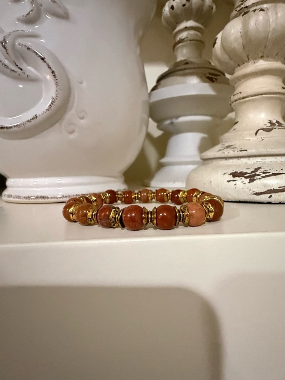 CfC Red Jasper/Orange Beaded Stretch Bracelet with Gold Accents